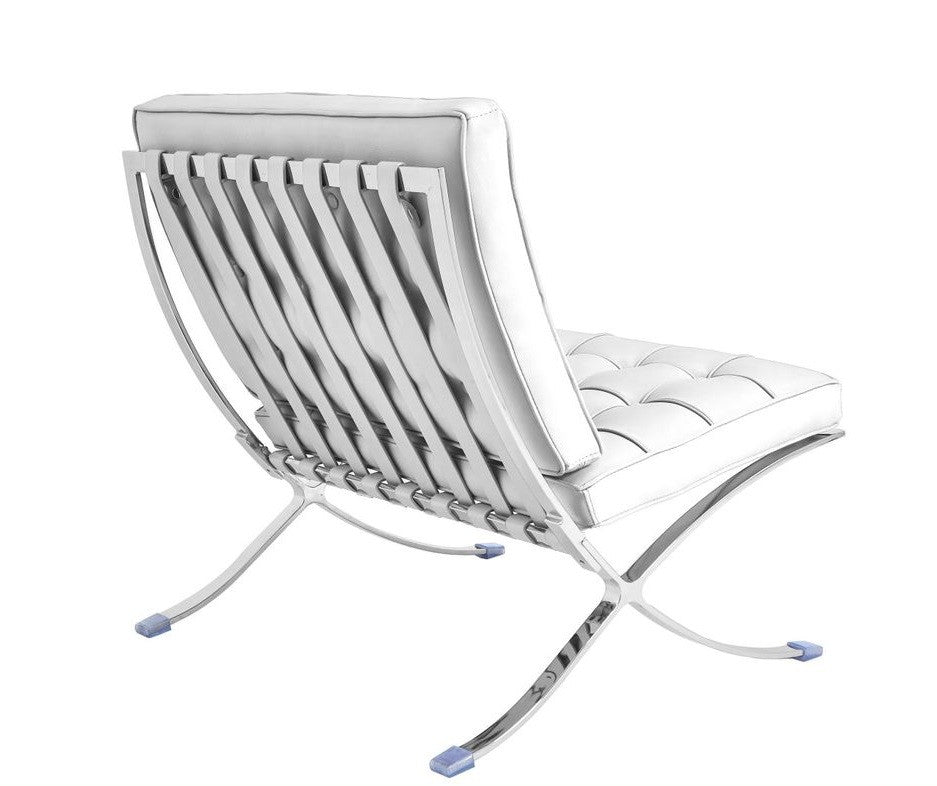 Silla BARNA (T), diseño, acero inoxidable, piel top blanca