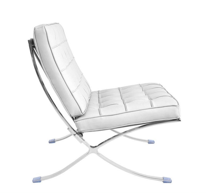 Silla BARNA (T), diseño, acero inoxidable, piel top blanca