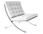 Silla BARNA (T), diseño, acero inoxidable, piel top blanca
