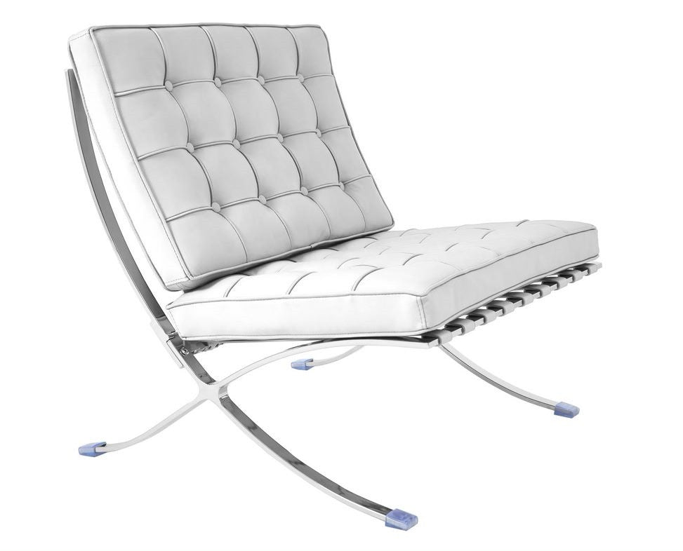 Silla BARNA (T), diseño, acero inoxidable, piel top blanca