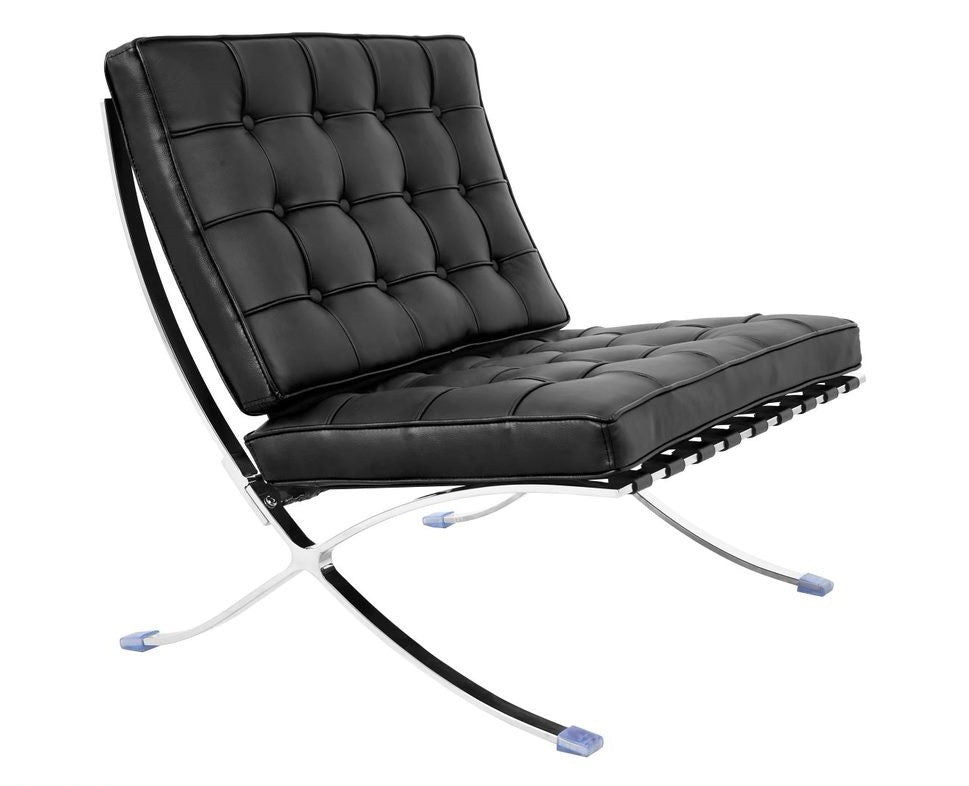 Silla BARNA (T), diseño, acero inoxidable, piel top negra