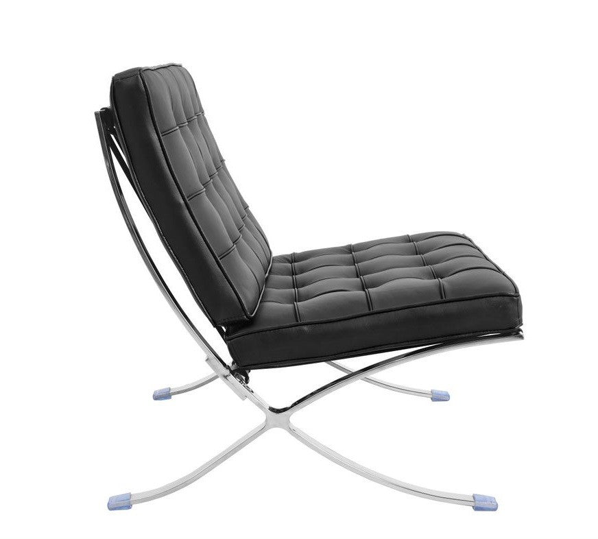Silla BARNA (T), diseño, acero inoxidable, piel top negra
