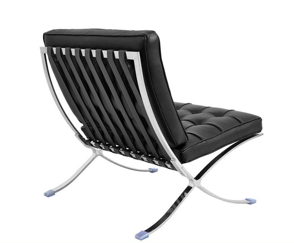 Silla BARNA (T), diseño, acero inoxidable, piel top negra