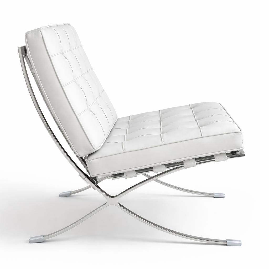 Silla BARNA (T), diseño, acero inoxidable, similpiel blanca