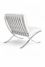 Silla BARNA (T), diseño, acero inoxidable, similpiel blanca