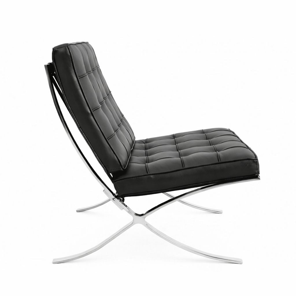 Silla BARNA (T), diseño, acero inoxidable, similpiel negra