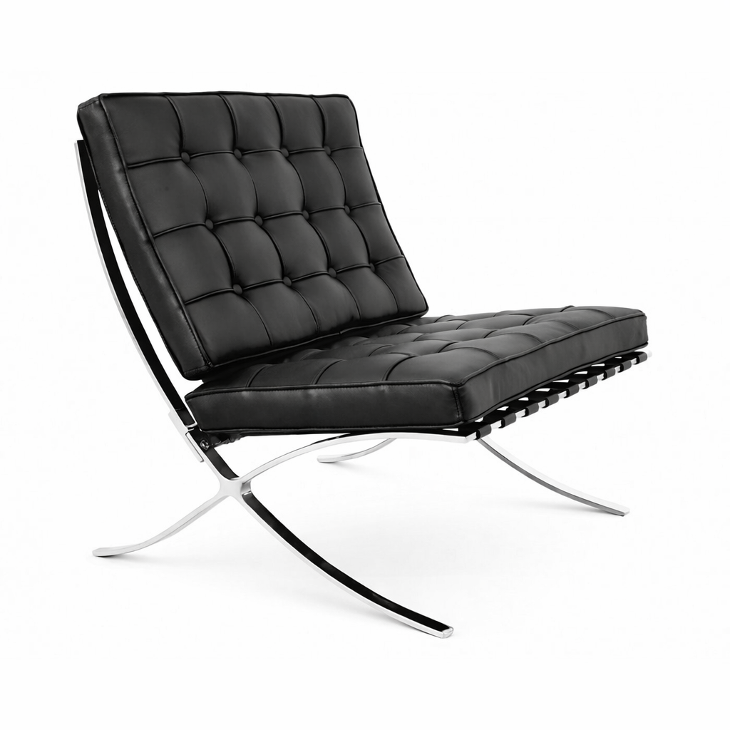 Silla BARNA (T), diseño, acero inoxidable, similpiel negra