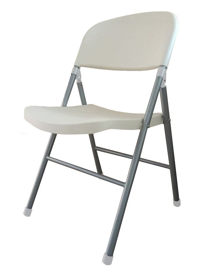 Silla BEACH, plegable, metal plata, polietileno blanco