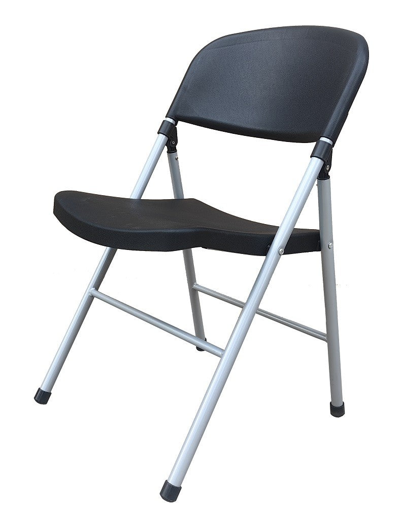 Silla BEACH, plegable, metal plata, polietileno negro