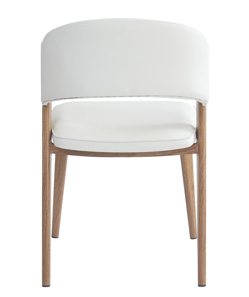 Silla CALABRIA, metal acabado de color madera, similpiel blanca
