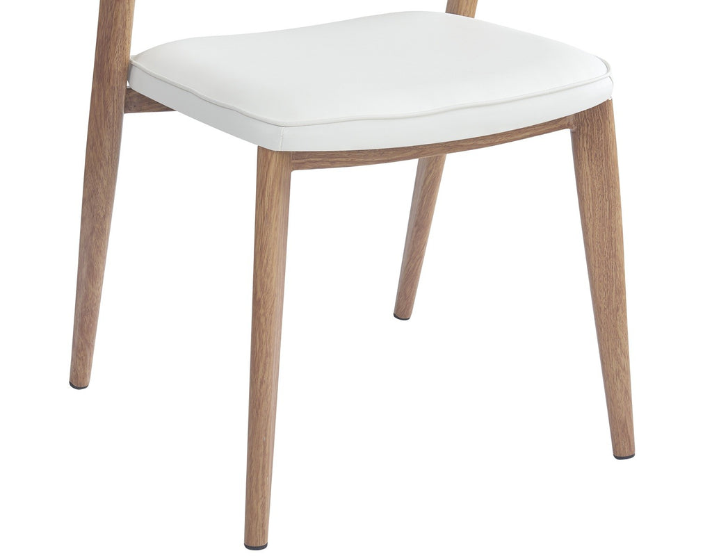 Silla CALABRIA, metal acabado de color madera, similpiel blanca