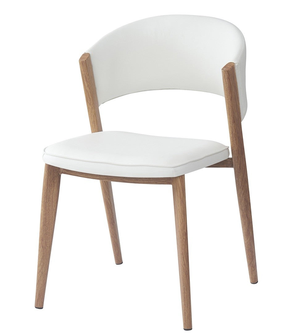 Silla CALABRIA, metal acabado de color madera, similpiel blanca