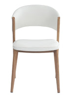 Silla CALABRIA, metal acabado de color madera, similpiel blanca