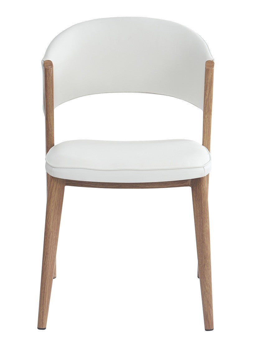 Silla CALABRIA, metal acabado de color madera, similpiel blanca