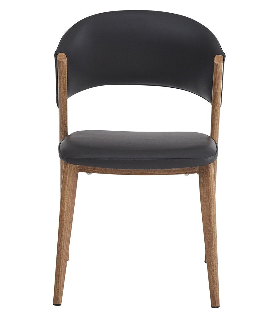 Silla CALABRIA, metal acabado de color madera, similpiel negra