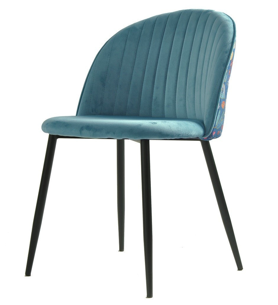 Silla CARNAVAL SKY BLUE, metal, tapizado velvet azul con trasera carnaval