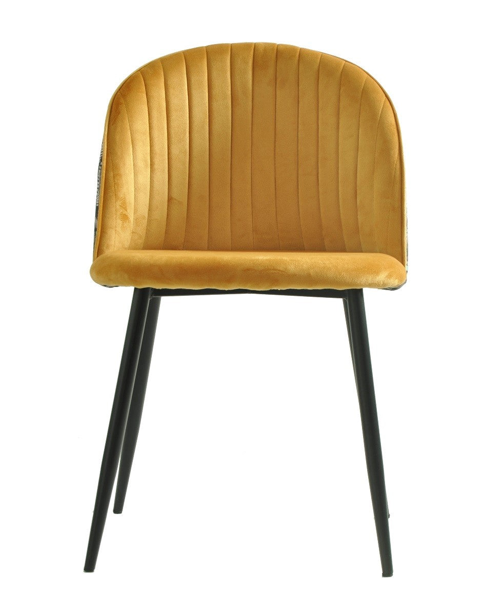 Silla CARNAVAL YELLOW, metal, tapizado velvet amarillo con trasera carnaval