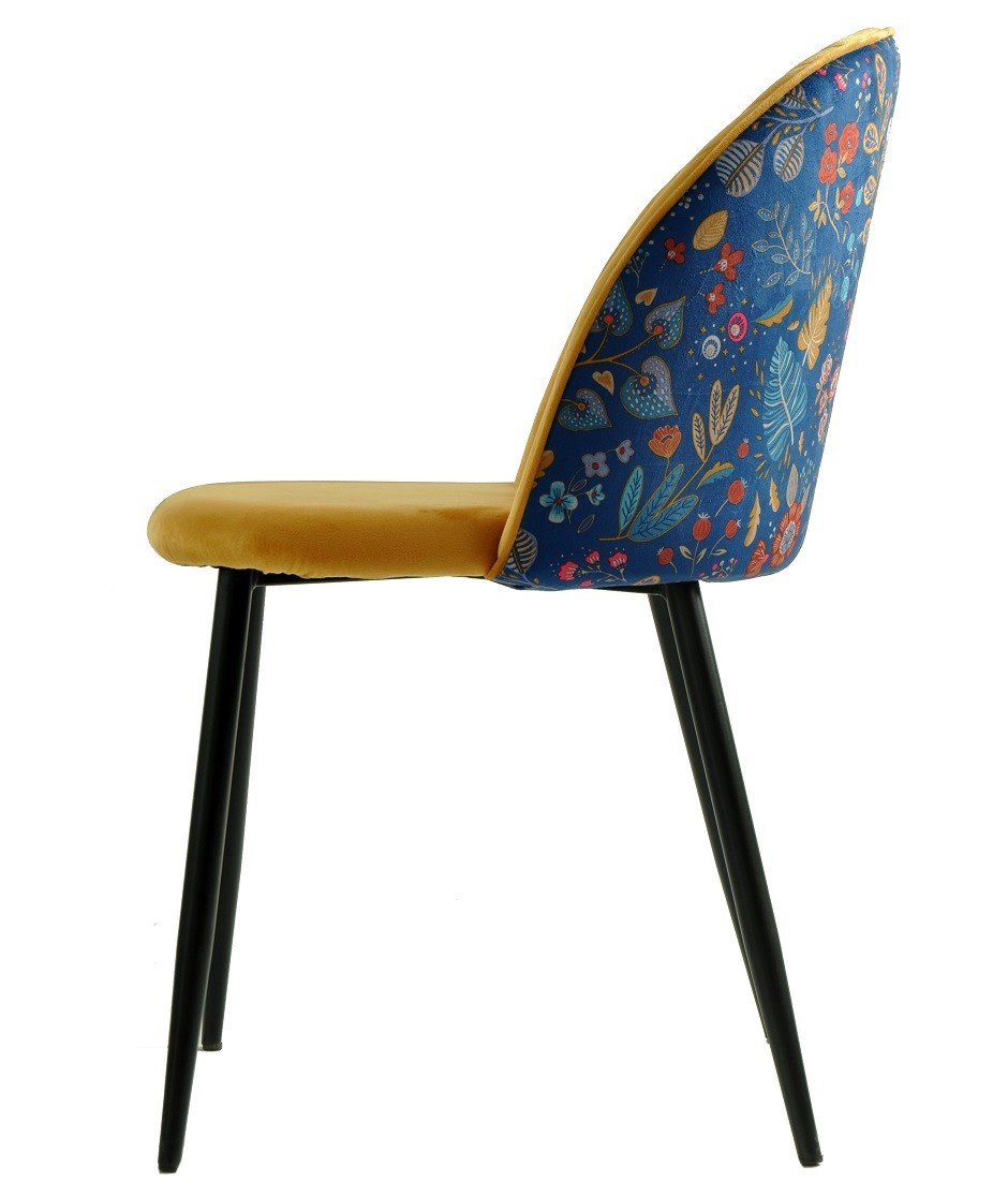 Silla CARNAVAL YELLOW, metal, tapizado velvet amarillo con trasera carnaval