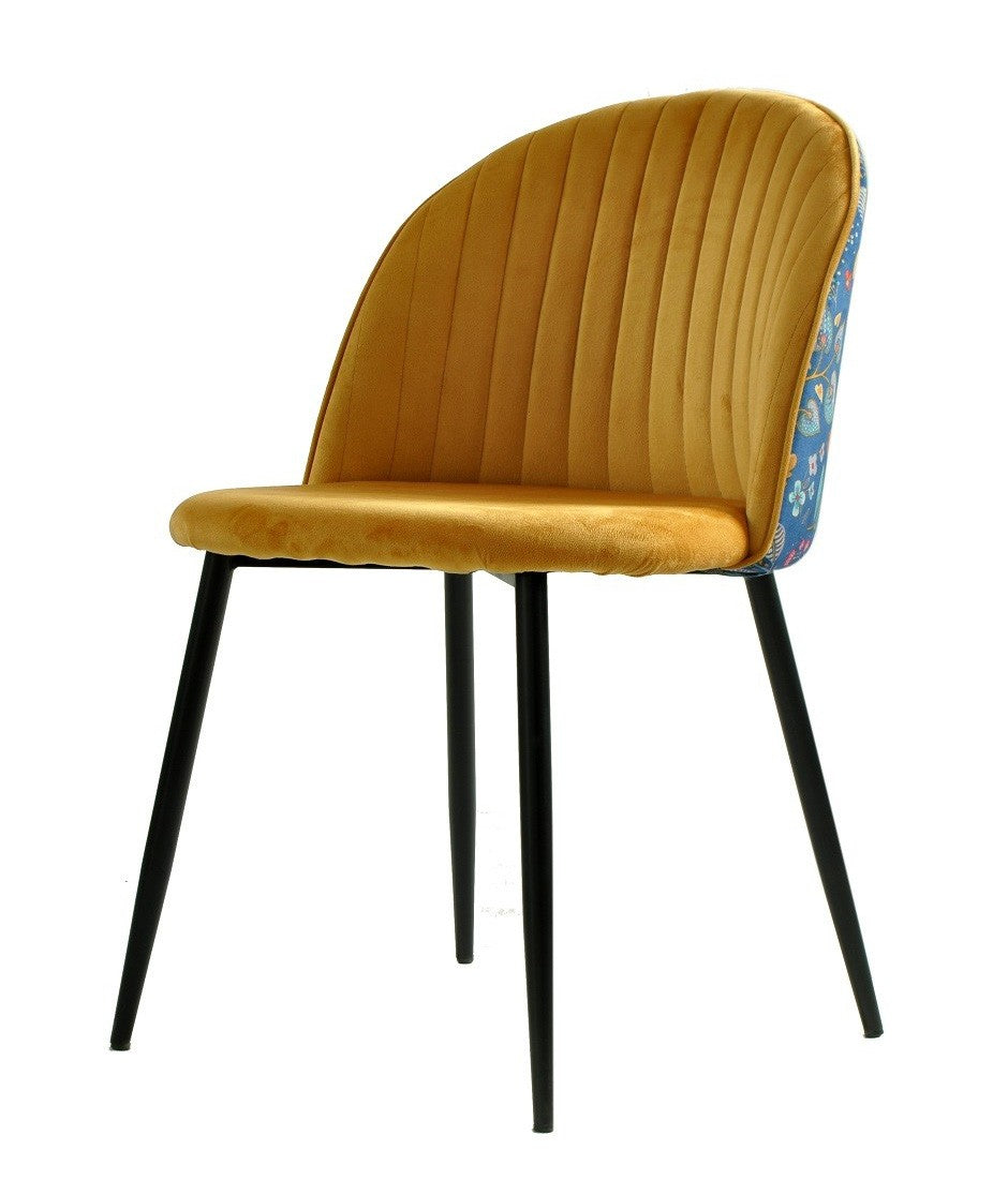 Silla CARNAVAL YELLOW, metal, tapizado velvet amarillo con trasera carnaval