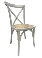 Silla CROSS SX, madera de haya, blanca, asiento de ratán