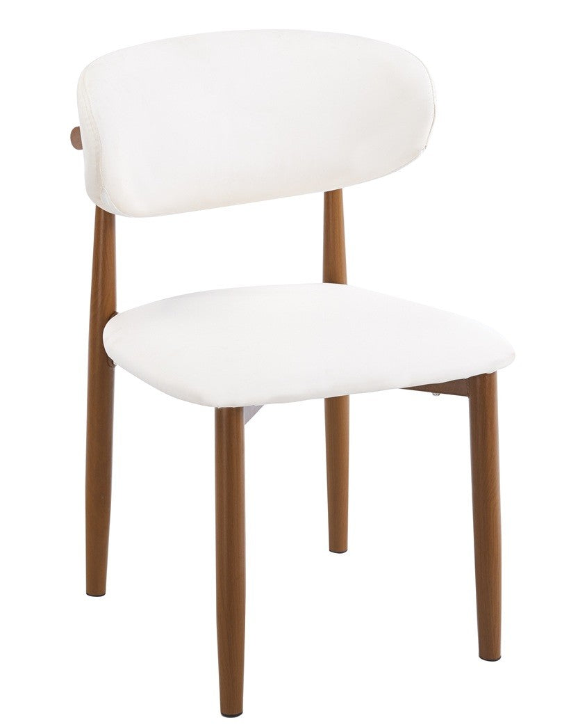 Silla DACHAU, metal acabado de color madera, similpiel blanca