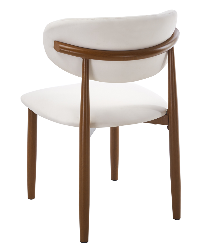Silla DACHAU, metal acabado de color madera, similpiel blanca