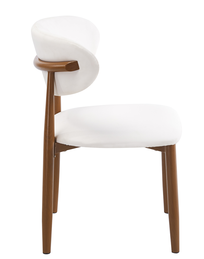Silla DACHAU, metal acabado de color madera, similpiel blanca