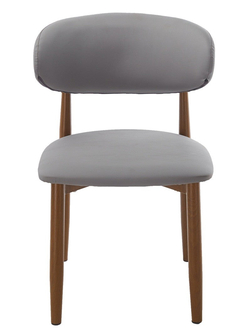 Silla DACHAU, metal acabado de color madera, similpiel gris