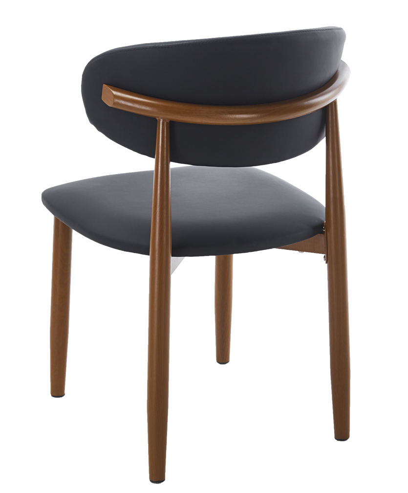Silla DACHAU, metal acabado de color madera, similpiel negra