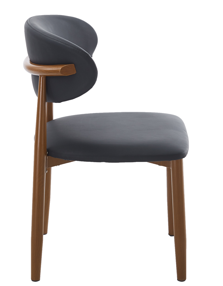 Silla DACHAU, metal acabado de color madera, similpiel negra