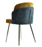 Silla DRESDE, cromada, tapizada chenilla azul y amarillo