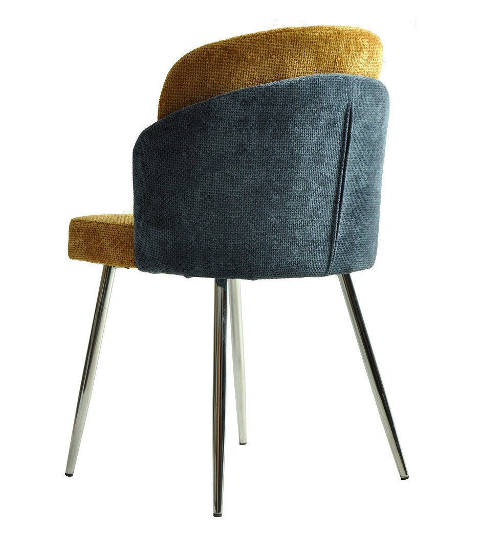 Silla DRESDE, cromada, tapizada chenilla azul y amarillo