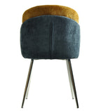 Silla DRESDE, cromada, tapizada chenilla azul y amarillo