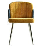 Silla DRESDE, cromada, tapizada chenilla azul y amarillo