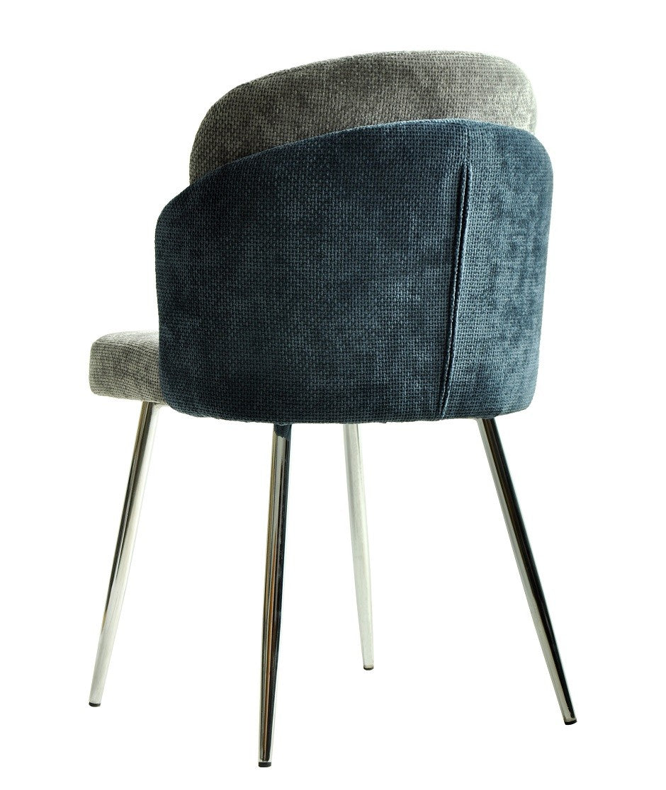 Silla DRESDE, cromada, tapizada chenilla azul y gris claro