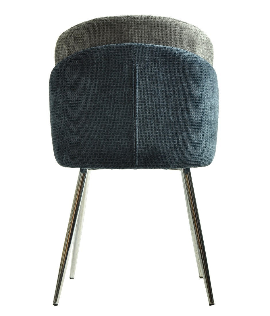 Silla DRESDE, cromada, tapizada chenilla azul y gris claro