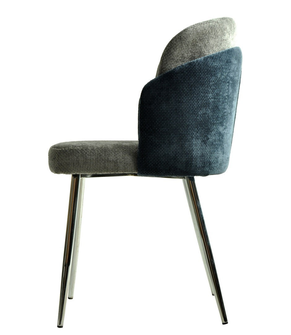Silla DRESDE, cromada, tapizada chenilla azul y gris claro