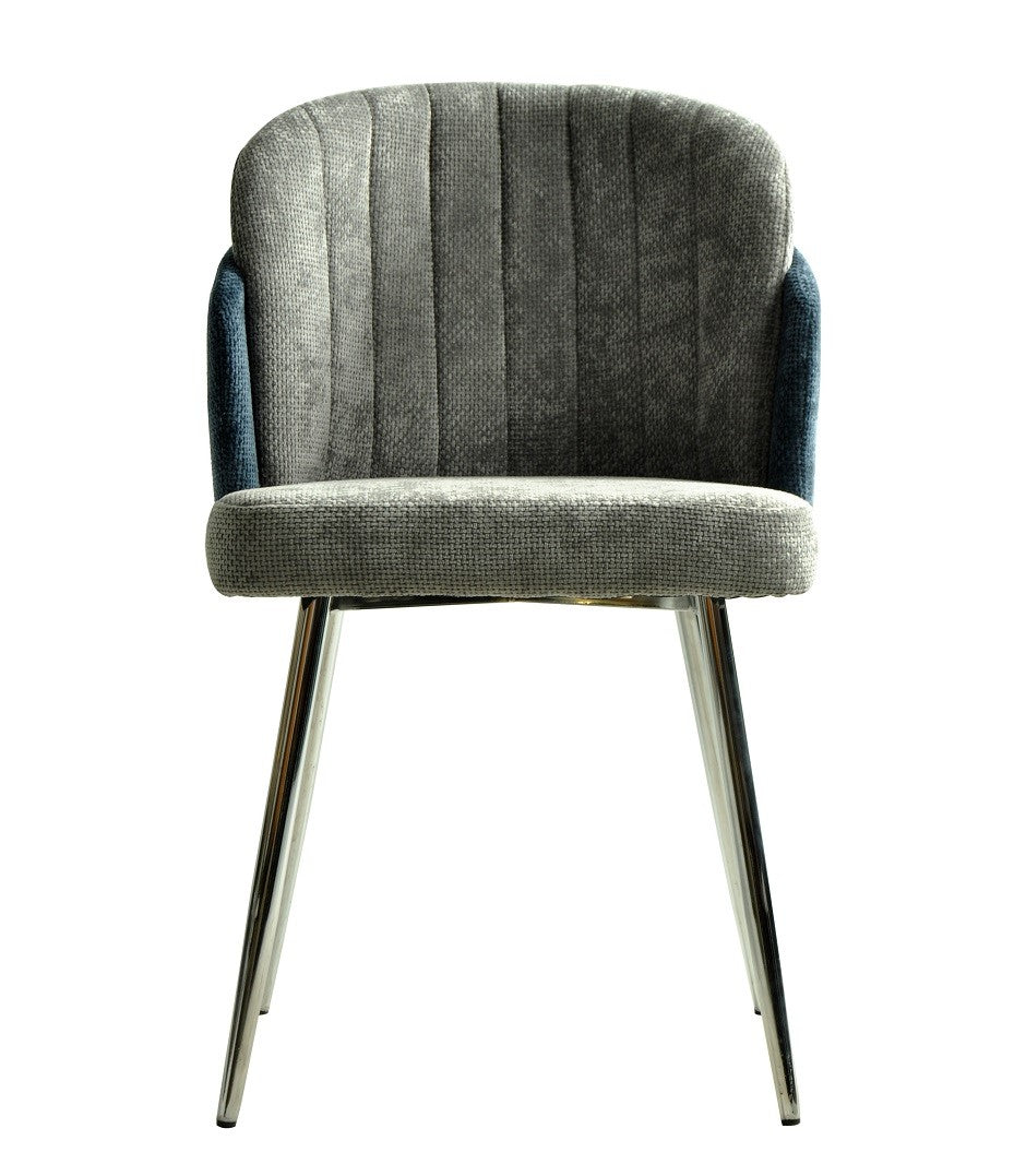 Silla DRESDE, cromada, tapizada chenilla azul y gris claro