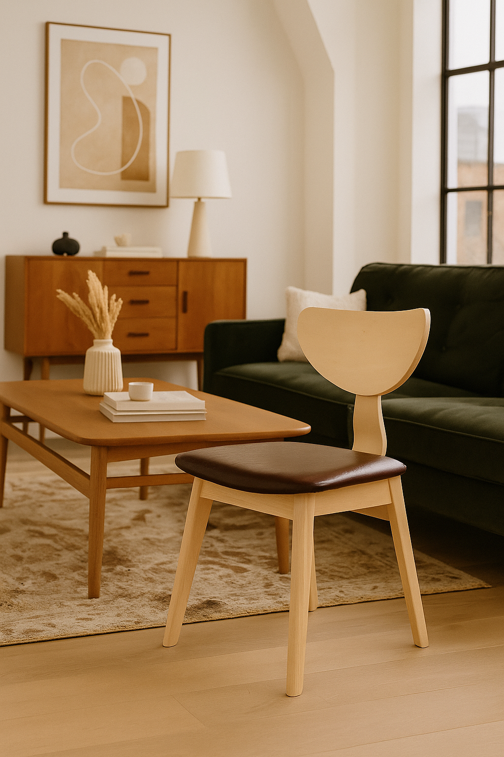 Silla DUBLIN, contrachapado de madera de hevea, natural, similpiel marrón