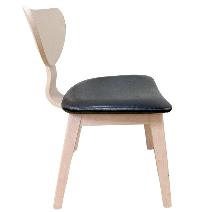 Silla DUBLIN, contrachapado de madera de hevea, natural, similpiel negra