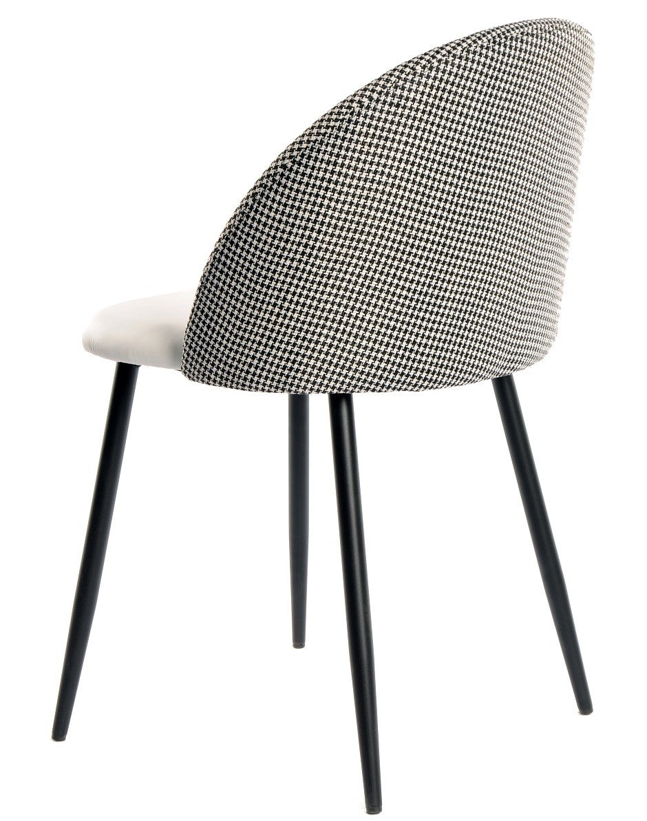 Silla ETNA, metal negro, tapizado pata de gallo y similpiel blanca