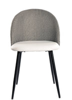 Silla ETNA, metal negro, tapizado pata de gallo y similpiel blanca