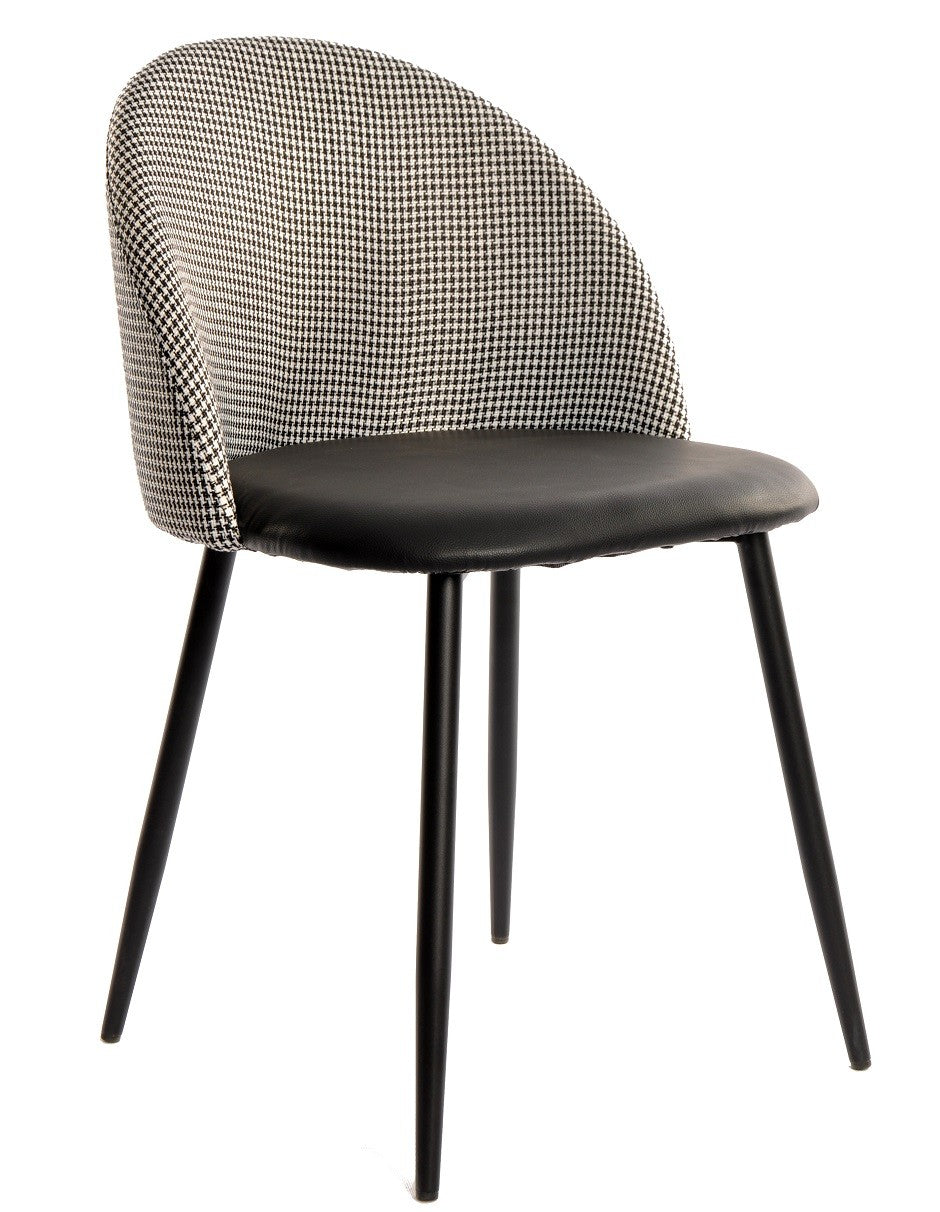 Silla ETNA, metal negro, tapizado pata de gallo y similpiel negra