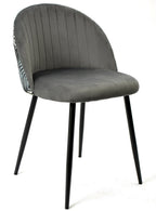 Silla FLORAL, metal, tapizado velvet gris con trasera floral a juego