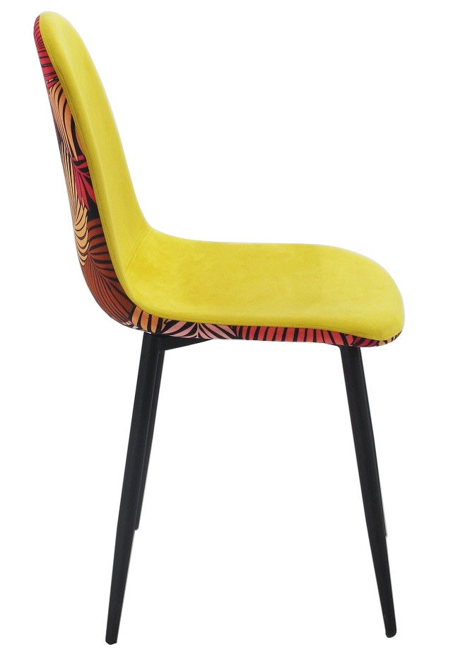 Silla HORUS NEW, metal, tapizado velvet amarillo con trasera floral a juego