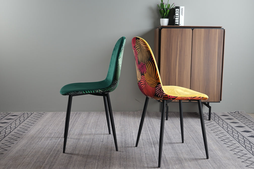 Silla HORUS NEW, metal, tapizado velvet amarillo con trasera floral a juego