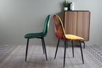 Silla HORUS NEW, metal, tapizado velvet amarillo con trasera floral a juego