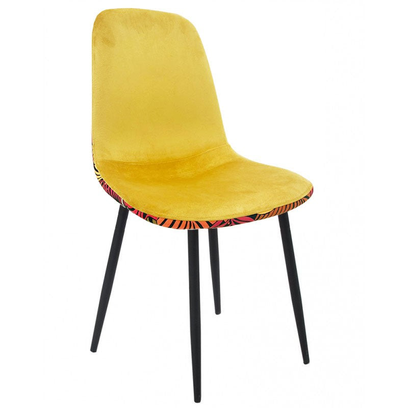 Silla HORUS NEW, metal, tapizado velvet amarillo con trasera floral a juego
