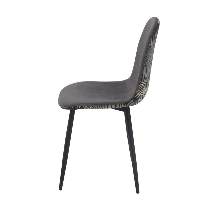 Silla HORUS NEW, metal, tapizado velvet gris con trasera floral a juego