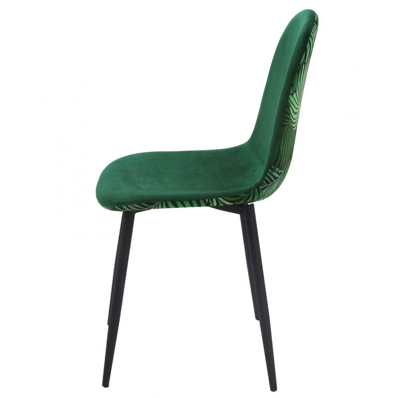 Silla HORUS NEW, metal, tapizado velvet verde con trasera floral a juego